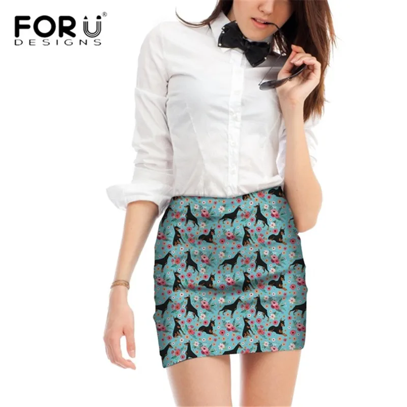 

FORUDESIGNS Doberman Dog Printing Mini Skirts for Women Flower Pattern Fresh Style Skirts for Females Floral Beach Party Bottoms