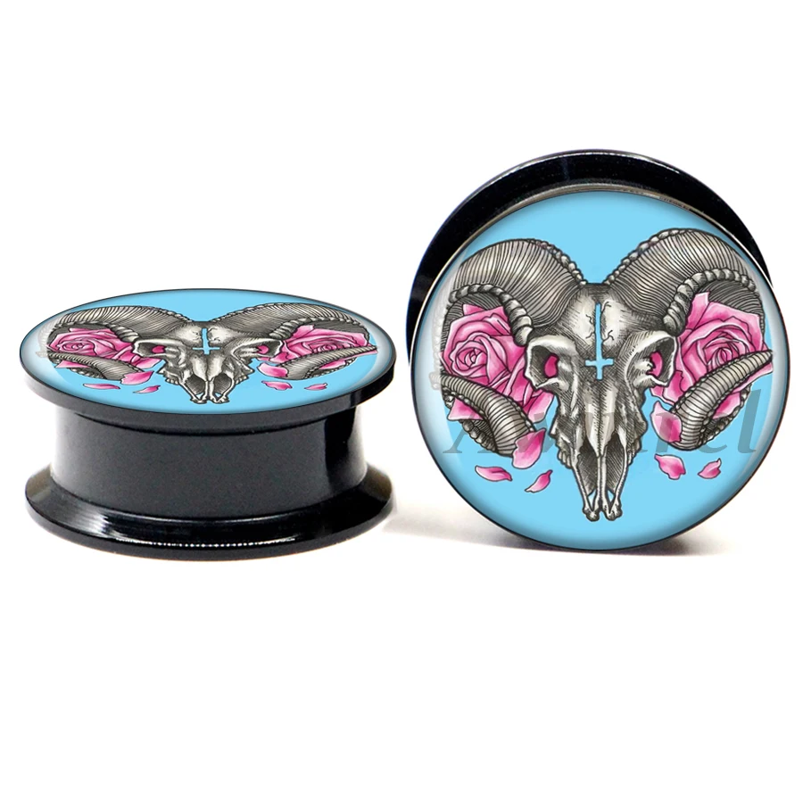 

PAIR OF Blue Goat Skull Acrylic Ear Gauge Plugs Screw Fit Flesh Tunnel Eyelet Body Piercing Jewelry 2 pieces ASP0216