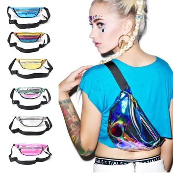 

New hot Fashion Rainbow Transparent Bag Punk Chic Casual Travel Waist Bag Purse