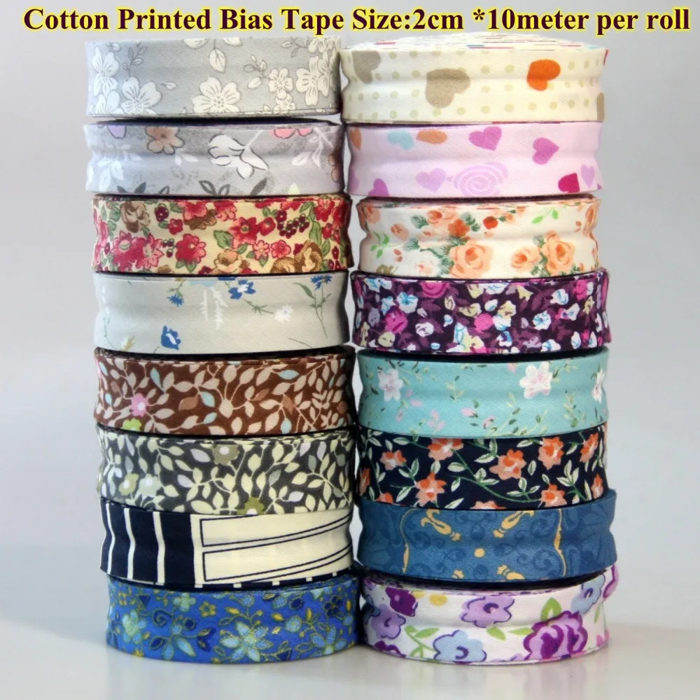 

Free Shipping---DIY Apparel Sewing cotton fabric cutting tape Bias Tape size 2cm *10meters printed design flowers leaves hearts