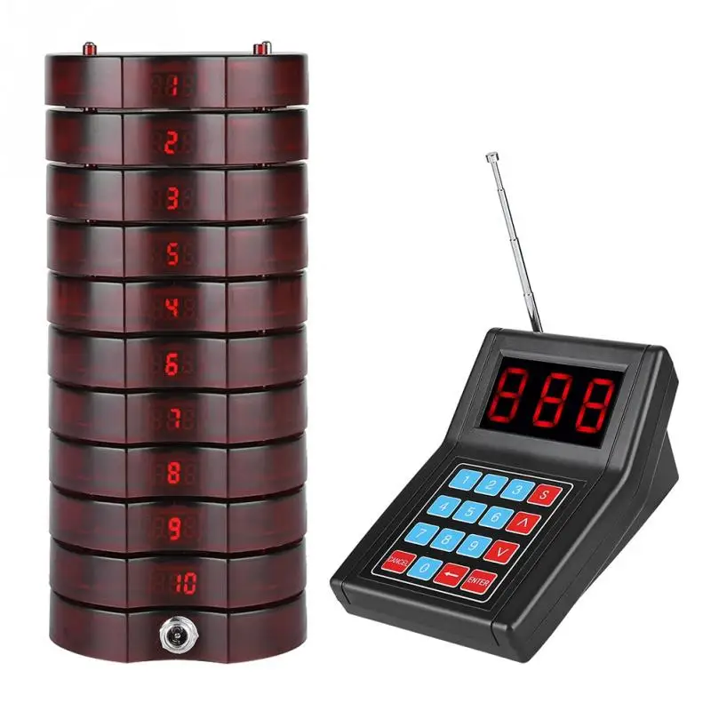 

Wireless Queue Calling System Pager System for Restauran 10 Pagers 999 Channels Guest Paging System 1.5km Connection Distance
