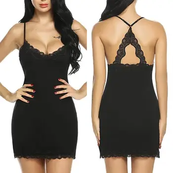 

1PC Sexy Womens Lace Floral Nightdress Dtrap Deep V Neck Lingerie Hot Ladies Sleepwear Dress Robe Nightie Gown Sleepshirts