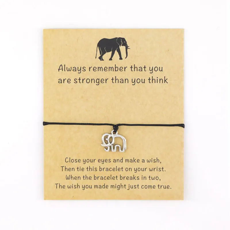 Strength Hope Courage Wish Bracelet Friendship Gift Card Elephant Anklet Family 
