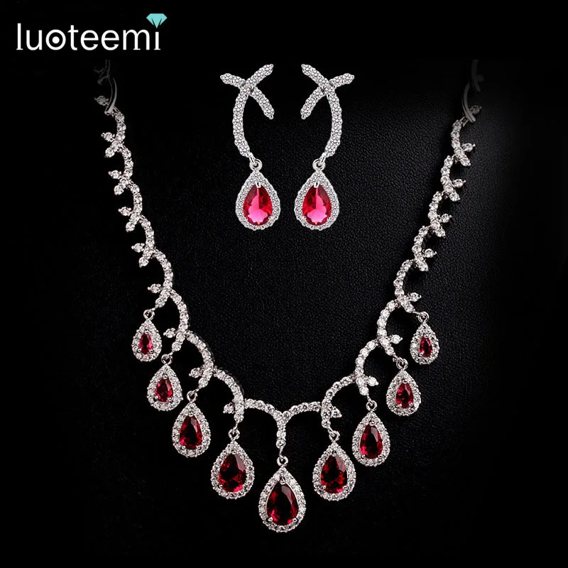

LUOTEEMI Top Quality Luxury Design Elegant CZ Necklace and Earrings Jewelry Sets for Women Wedding Anniversary Party Jewelry