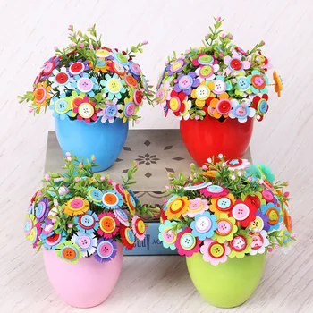 

Childen DIY Art Craft Hand Button Bouquets for Teacher's Day/mother's Day/Kids Handmade Toys of Button Flowers for Gift Presents