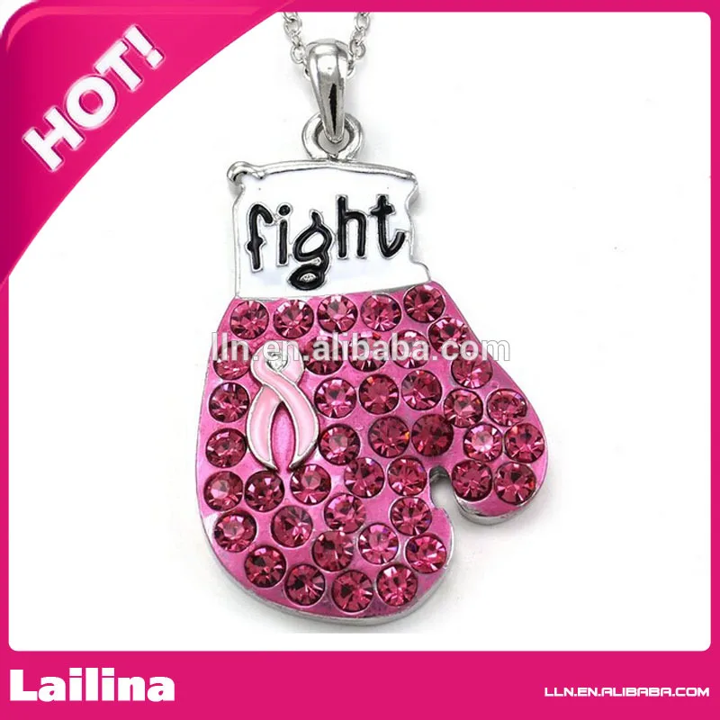 Pink Ribbon Fighting Boxing Gloves Breast Cancer Awareness Neklace Pendant Charm/ Pink Awareness