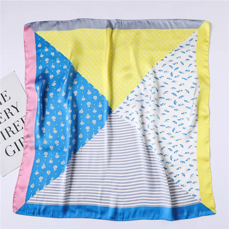 

Women's Square Silk Scarf Fashion Summer Shawls and Wraps Female Print Small Office Scarf Foulard Headband Handkerchief 70*70CM