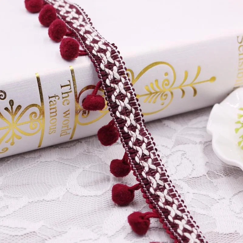 Wine Red MQ-002 1 ярд кружевная лента аксессуары для шитья помпоны с кисточками помпоны отделка шаровая бахрома одежда с вышивкой кружевная ткань аксессуары ручной работы - Цвет: Wine Red MQ-002