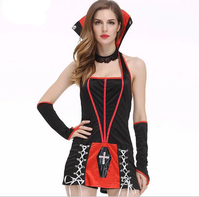 Exotic Classic Halloween Demon Costume Women Sexy Red Black Catsuit