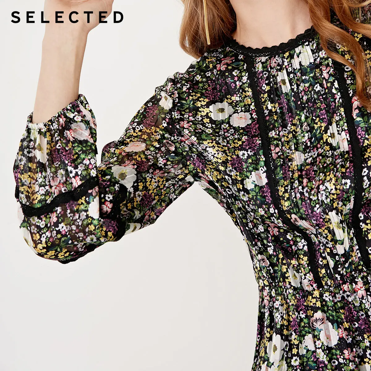 Выбранные цветочные кружева Slim Fit плиссированное платье миди S | 41912J506|Платья|