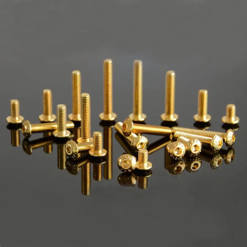 

10Pcs M5x(6mm-30mm Length) Titanium Plating Gold Allen Screw Semi-round Head Hexagonal Bolt