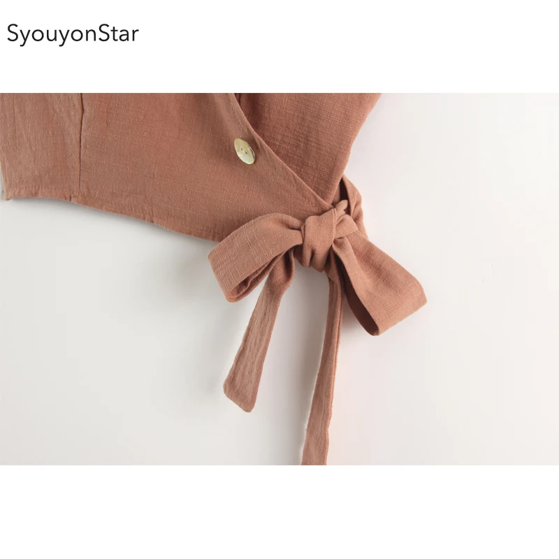 SyouyonStar сексуальный короткий летний топ короткие укороченные женские Топы Клубные с v-образным вырезом Спагетти одежда с ремешками