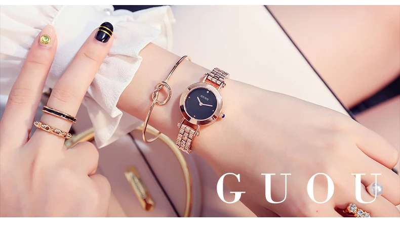 GUOU Роскошные Брендовые женские кварцевые часы Relogio Feminino золотой браслет часы женские модные повседневные наручные часы из нержавеющей стали