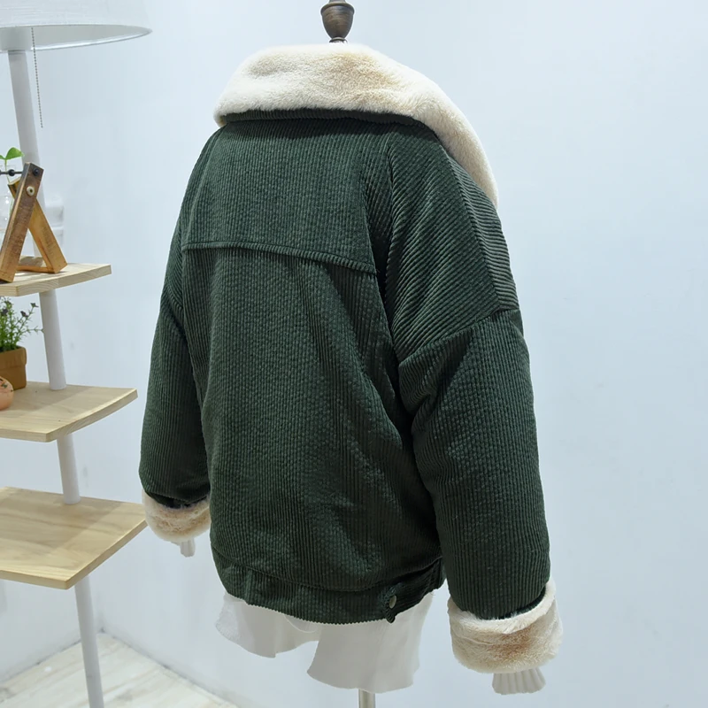 lower price  Fitaylor Woman Loose Corduroy Jacket Women New Thick Winter Lambswool Jackets Ladies Cute Outerwear