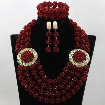 

Luxury African Costume Jewelry Set Wine Burgundy Crystal Bridal Statement Necklace Set Hot Free Shipping WA789