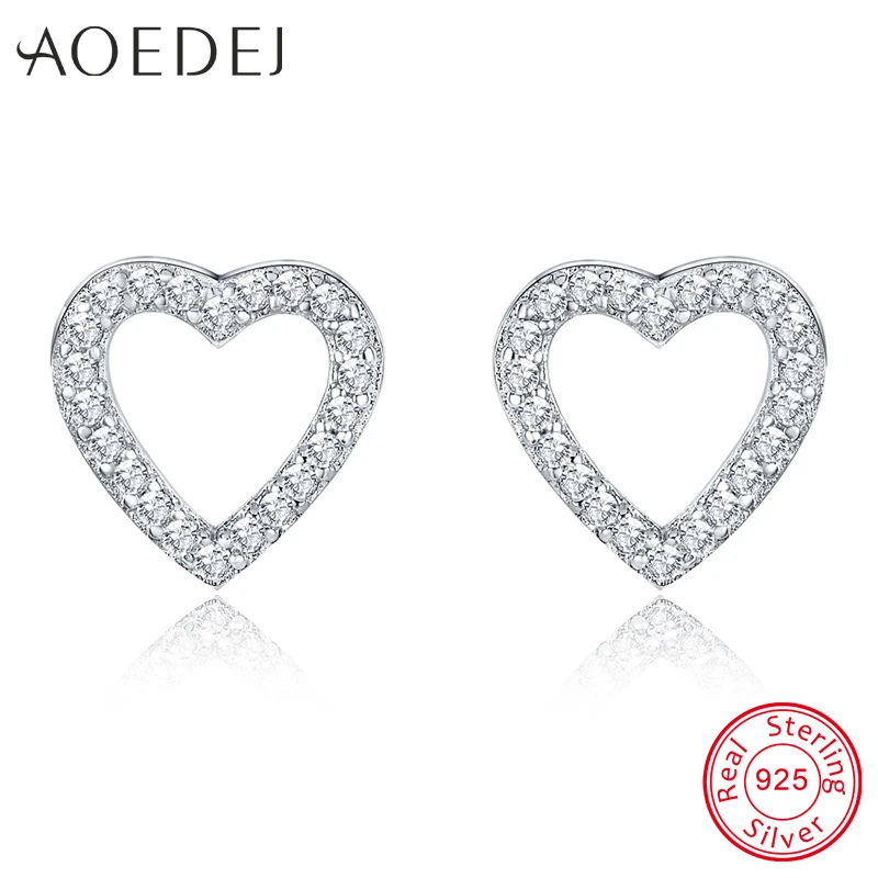 AOEDEJ 925 Sterling Silver Stud Earring Heart Cubic Zirconia Crystal Women's Earrings Party Ear Studs for Female Vintage Gift |