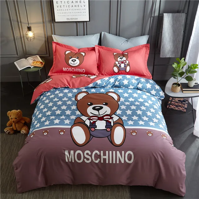 Cartoon Bear 100 Cotton Bedding Set Queen King Size 4PCS Duvet Cover