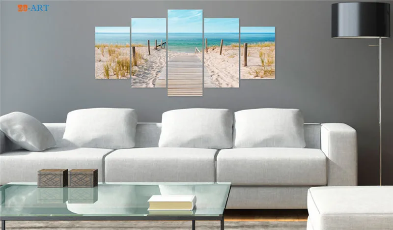Морской пляж пейзаж Живопись Холст 5 шт. трава плакат природа стены Искусство модульные картины для гостиной домашний декор