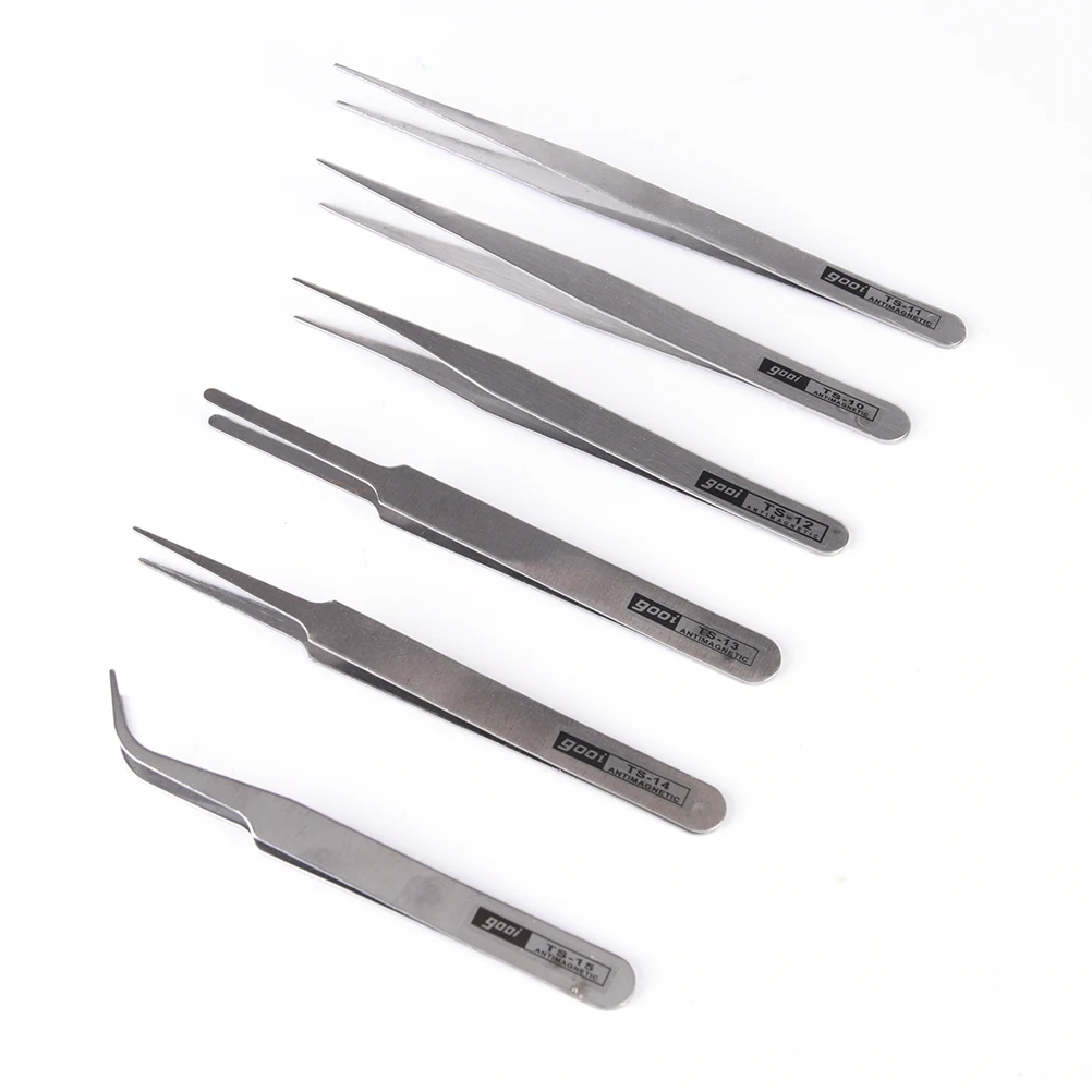 

6 PCS Stainless Steel All Purpose Precision Tweezer Set Anti Static Tool Kit Aquarium Tool Fish Tank leaning Tool