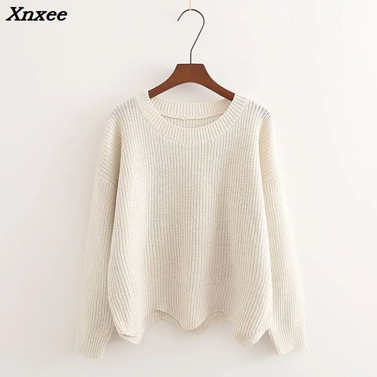 women sweater and pullovers knitted long sleeve sweaters Solid color crewneck Casual 2018 Cute sweater knitting pullover Female