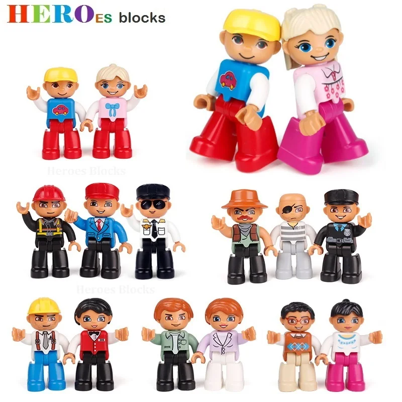 

Single Sale Big Size Building Blocks Compatible for DUPLOed Family Worker Police Bricks Action Figures Toys Kids Gifts