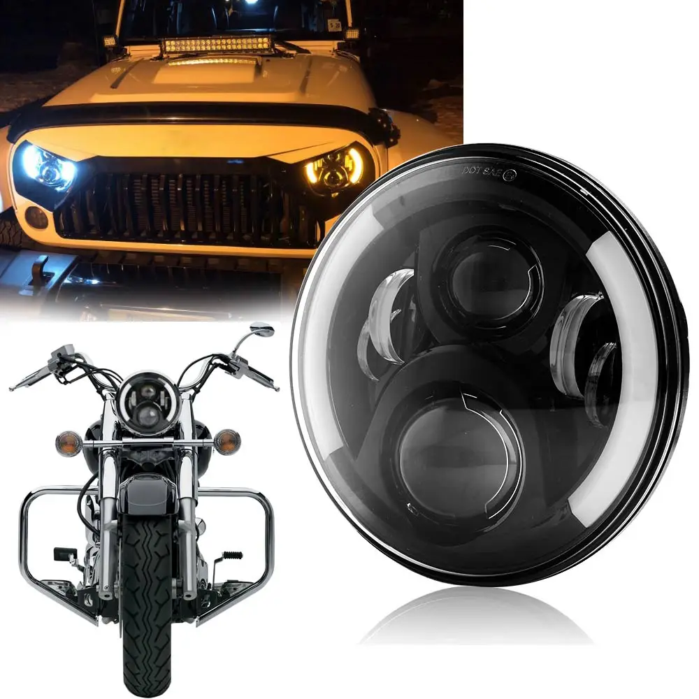 

7" LED H4 Halo Headlights with H4 For Land Rover 7Inch LED Headlamps with Amber Turn Signal For lada niva 4x4