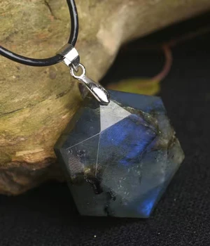 

Wholesale Gray Moonlight Elongated Natural Stone Pendants Hexagram Pendant Necklace Lucky for Women Men Simple Fashion Jewelry