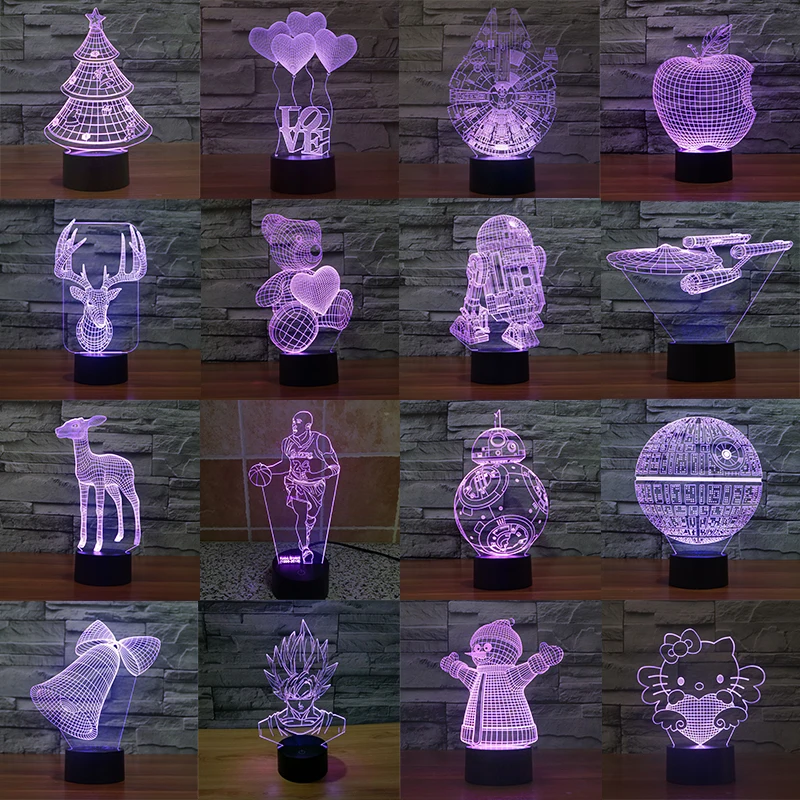 3D LED Lamp Star Wars Bulbing Color Change Luminous Desk Lamp Spiderman Goku Santa Claus BB8