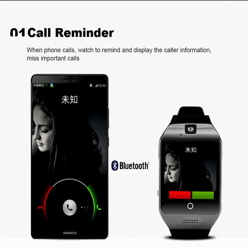 Q18 Bluetooth Smart Watch Q18 Fitness Tracker Touch Screen Support APP Download TF Sim Card Camera Dial/Call for Android Phone