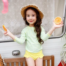 Девочка гидрокостюм с длинным рукавом одноцветные трусы купальные костюмы для девочек детский комплект одежды из 3 предметов: комплект купальники Рашгард Защита от солнца UPF50+ розовый