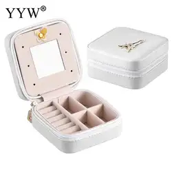 Шкатулка Контейнер клетке упаковочные коробки Розовый Белый с зеркалом для колье, браслет, серьги кольца женщины коробка Искусственная