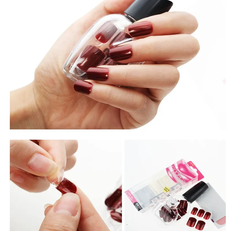 12sets Full Cover Wine Color Self Adhesive Fake Nail Polish Tips 12sets Full Cover Wine Color Self Adhesive Fake Nail Polish Tips Deep Dark Red Glued Nails Artificial French Manicure Tip Rcp 32 In False From Beauty