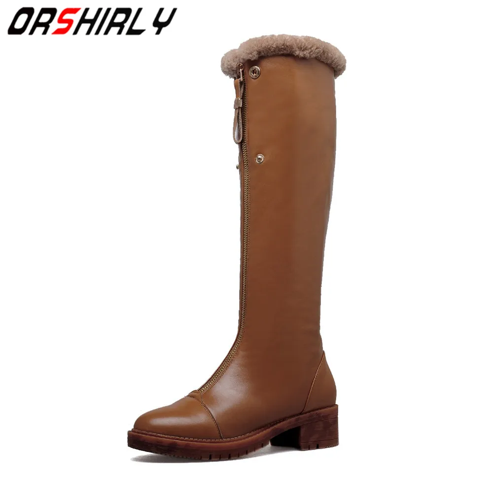 

Orshirly Genuine leather knee-high women boots motorcycle boots cow leather wool winter warm fur handmade for ladies hot sale