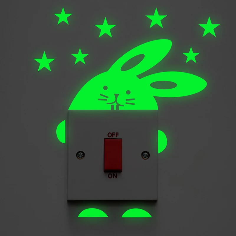 Cute Rabbit Luminous Switch Panel Stickers For Home Living Room Decoration Glow Fluorescent Vinyl In The Dark Mural Wall Decor