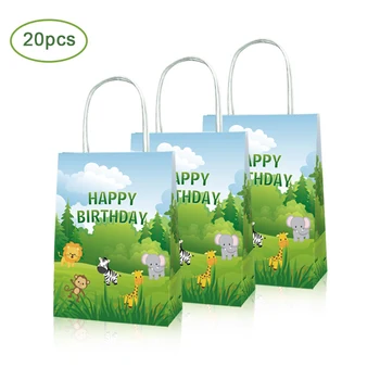 

Happy Birthday Candy Bags Safari Jungle Theme Party Gifts Bags Baby Shower Party Decoration Cartoon Animals Paper Gift Boxes