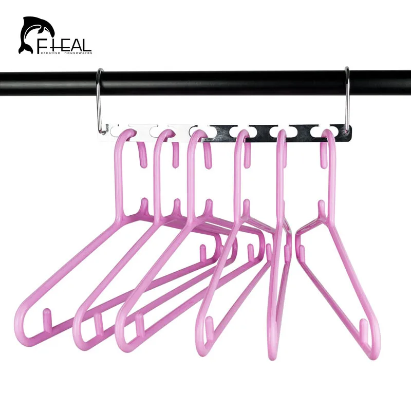 FHEAL 6 Holes Metal Hanger With Activity Hook Non-slip Space Saving Magic Clothes Hanger Clothes Closet Organize Storage Rack (1)