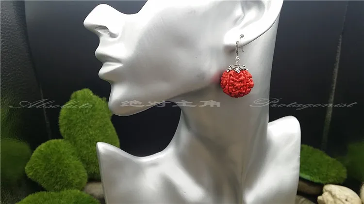 Натуральные серьги из киновари, S925 Серебряные серьги, тайские красные Bodhi серьги, импортные национальные ретро серьги