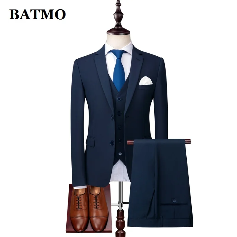 

BATMO 2019 new arrival high quality skinny casual suits men,men's wedding dress,jackets+pants+vest XZ152