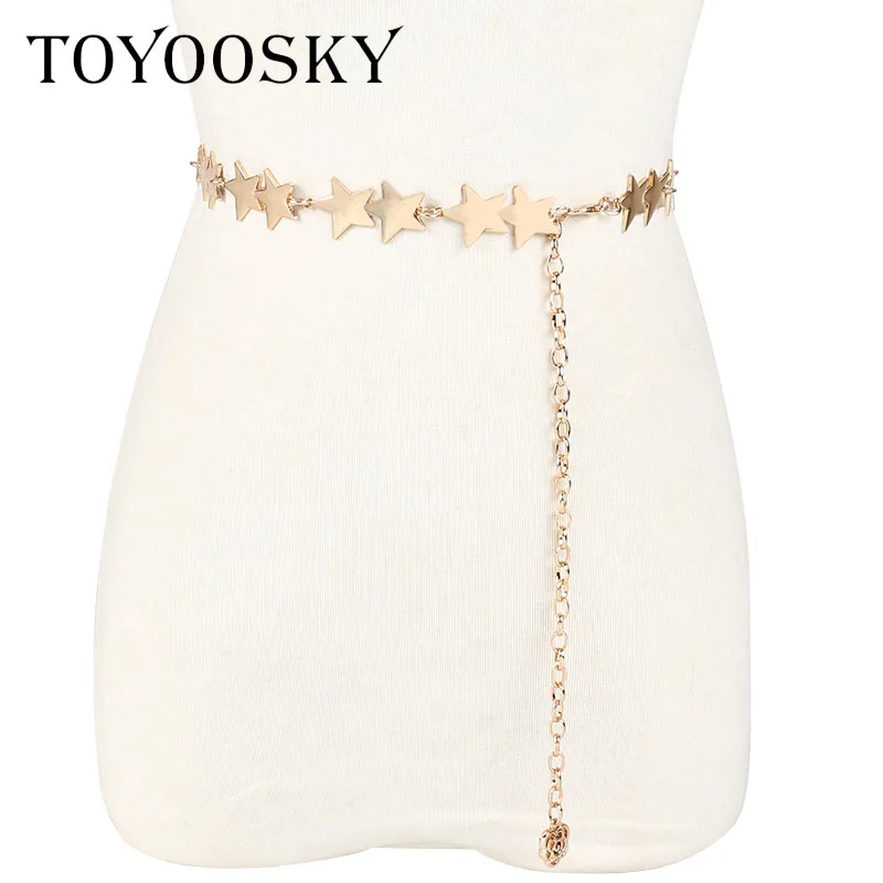 

TOYOOSKY Stylish Elegant Women Metal Belt Solid Slim Heart Pattern Leaf Five Star Type High Quality Chain Belts for Girls Party
