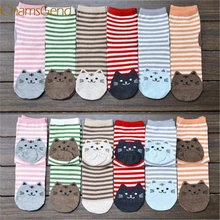 6 пар прочных полосатых носков с рисунками животных из мультфильмов женские хлопковые носки для пола с рисунком кота A#487