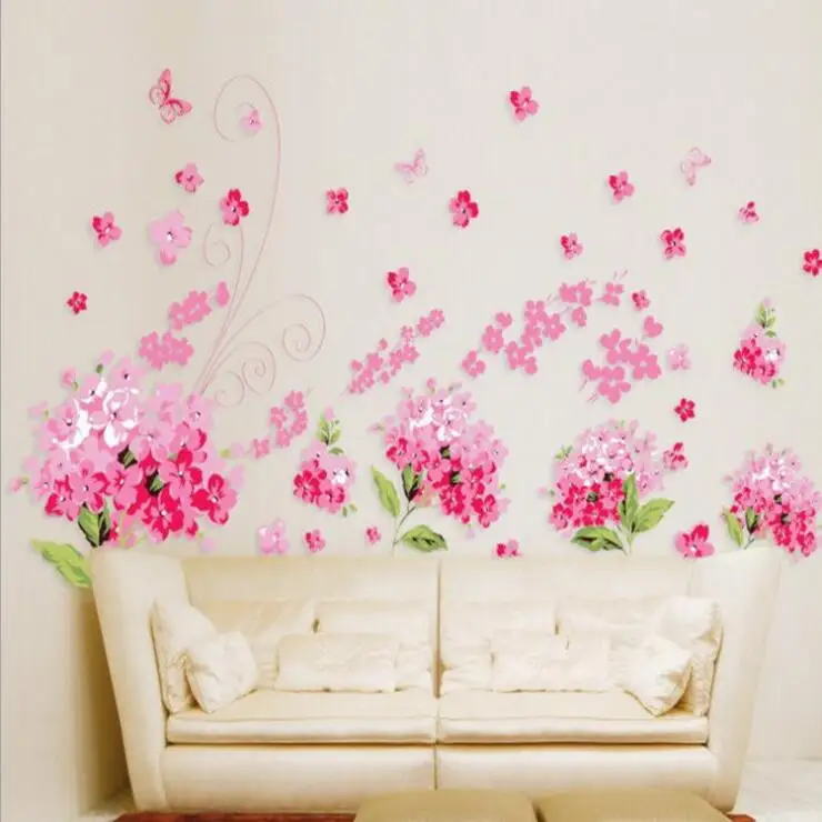 

High quality Size:50*70CM Romantic Flower Hydrangea DIY Removable Art Vinyl Wall Stickers Home Decor Mural Decal AY957