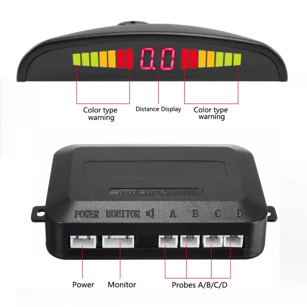 Car Parking Sensors Parktronics 4 Black/Silver/White 13mm Flat Sensors Reverse Backup Radar Sound Buzzer Alarm Adjustable Sound