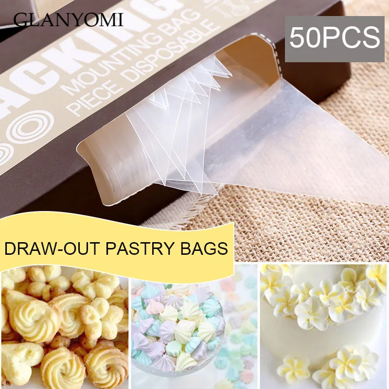 

New Draw-out Type 50 Pieces Icing Cream Pastry Bag Baking Cooking Cupcake Cake Fondant Tools Piping Bag Kitchen Accessories