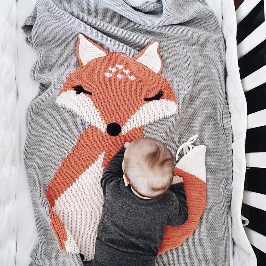 

3D Fox Kids Blanket Winter Soft Knitted Blanket Throw Towel Mat Bedding Sheet Baby Outside Nursery Couch Travel Cobija Cobertor