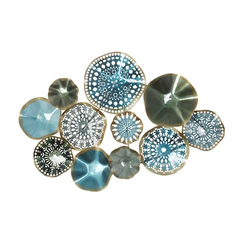 

Wrought Iron Blue Flowers 3D Stereo Round Wall Decorative Livingroom Luxury Wall Hanging Mural Home Crafts Art Ornament R1258