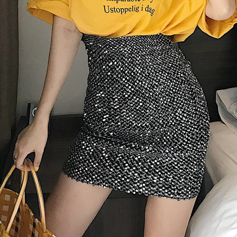 Ulzzang Корейская Повседневная Женская юбка с пайетками на бедрах летняя новая Harajuku ретро юбка с высокой талией одежда для школьниц