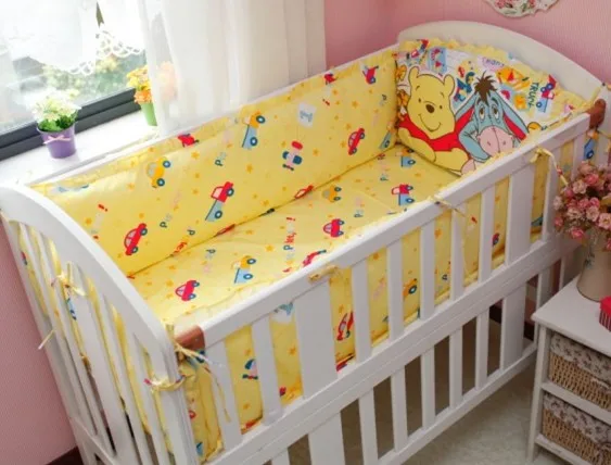 

Promotion! 6PCS pine wave Baby Bed Linen Bed around Baby Cot Bedding Kit Baby Bedding Set,4bumpers+sheet+pillow cover)