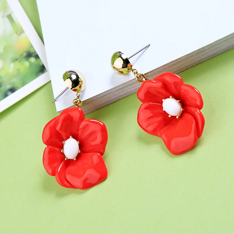 

Big Red Flower Drop Earring Gift to Best Freind