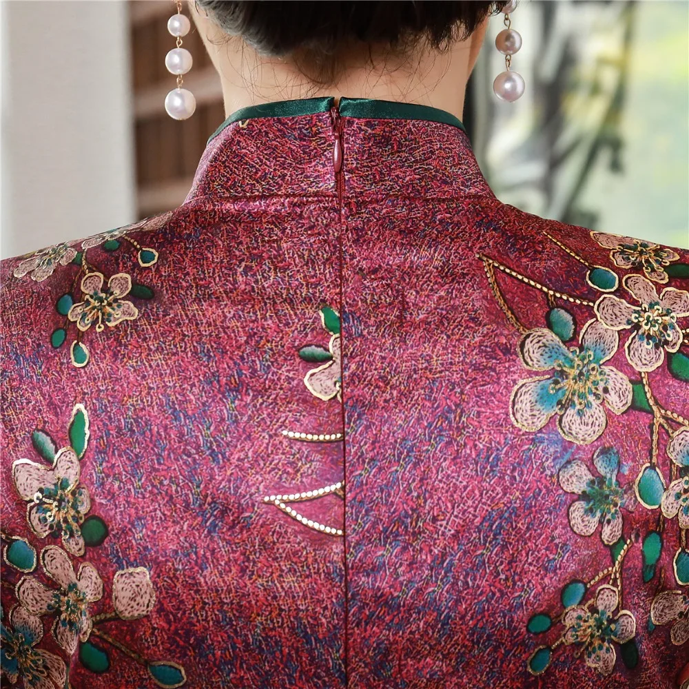 Шанхай история короткий рукав цветочный Qipao длиной до колена cheongsam платье китайский Восточный платья для женщин