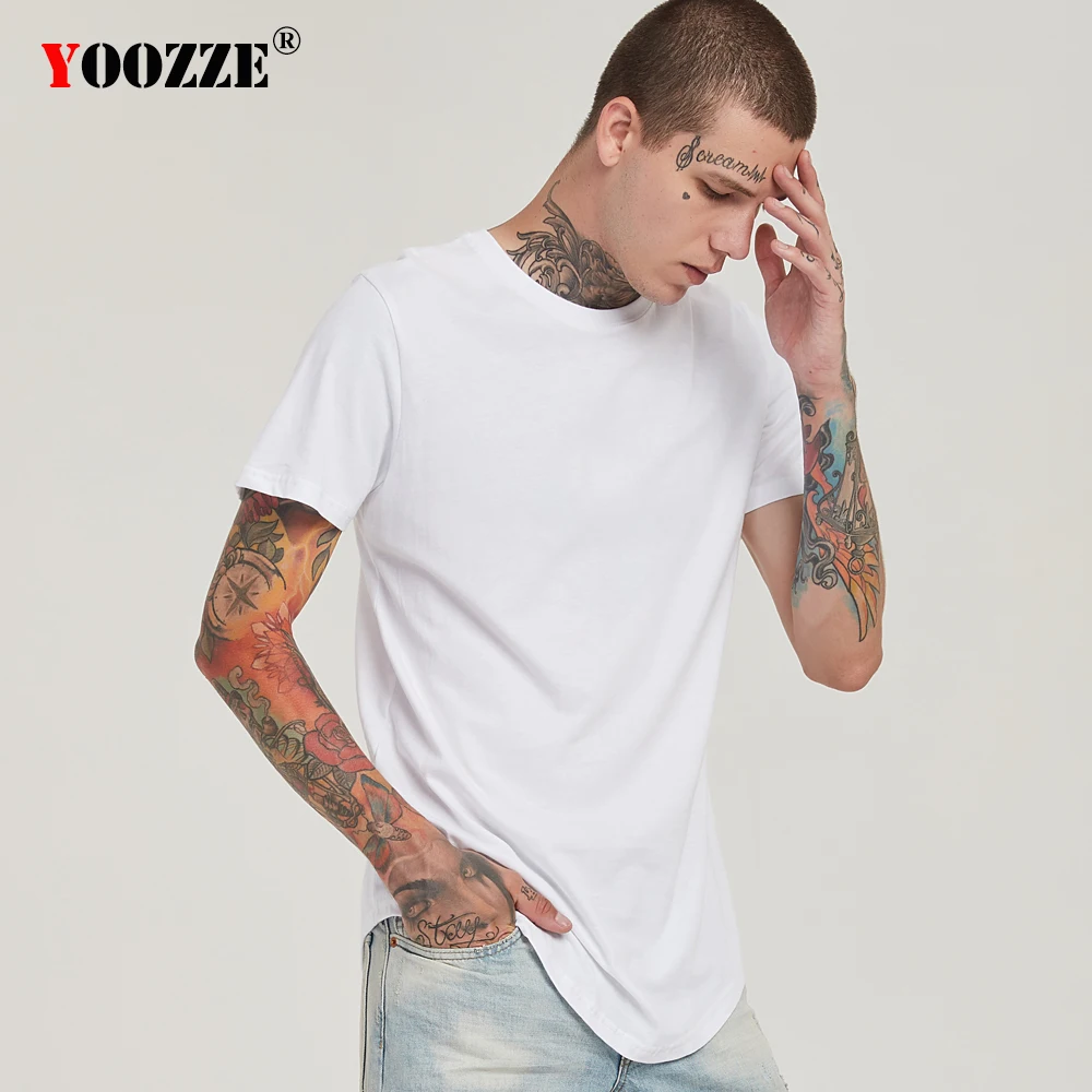 T Shirt Men White Longline Summer Oversized tshirt Round Bottom